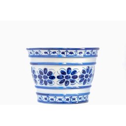 Cachepot Decorativo de Porcelana Azul e Branca Pintado a Mão Grande - 1
