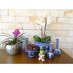 Cachepot Decorativo de Porcelana Azul e Branca Pintado a Mão Médio - 2