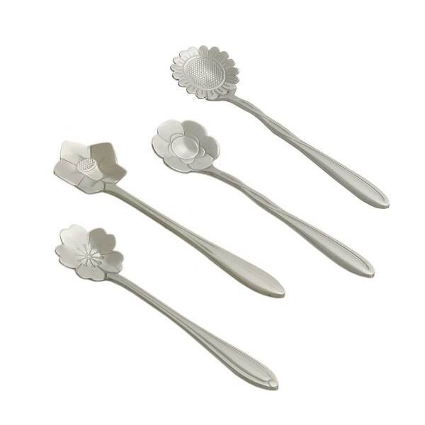 Conjunto De Colheres Em Aço Inox Prateada Para Chá - Flores - 1