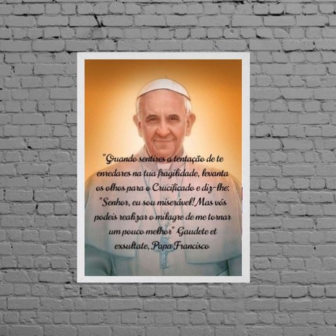 Quadro Decorativo Reflexão Papa Francisco 24x18cm - com vidro:Madeira preta