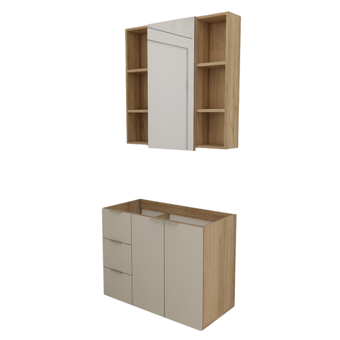 Conjunto de Banheiro sem Cuba Vittare 80cm Estilare Cnj5007 Carvalho/nude Gaveta Esquerda