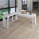 Ver imagem 1 de Mesa L Escritório Industrial 1,50m X 0,70m Pés Metal F5 Cor:branco