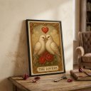 Ver imagem 3 de Quadro Tarot The Lovers Pombinhos 45x34cm Mold Preta Vidro