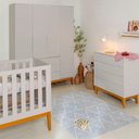 Ver imagem 1 de Kit Quarto Infantil com Pés Square Mel - Cômoda Elfe 4 Gavetas + Guarda-Roupa Elfe + Berço Mini Cama