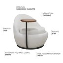 Ver imagem 4 de Poltrona Orgânica Kaira com Mesa Lateral Direita Base Fixa Preto Bouclé Creep Off White - Nexta Casa