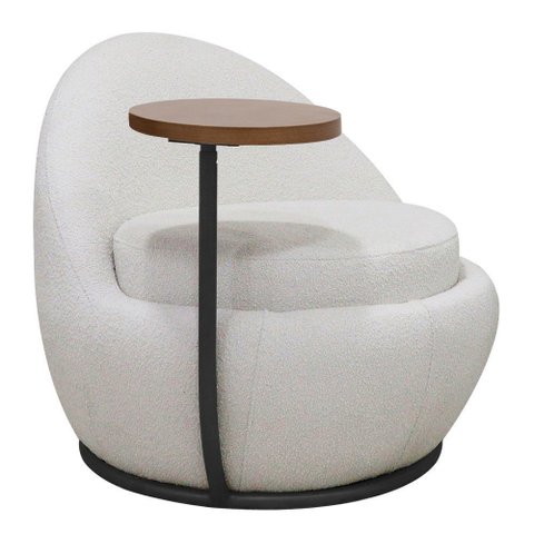 Poltrona Orgânica Kaira com Mesa Lateral Direita Base Fixa Preto Bouclé Creep Off White - Nexta Casa