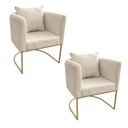 Ver imagem 1 de Kit 02 Poltronas Linho Base Metálica Dourado Grosso Bege