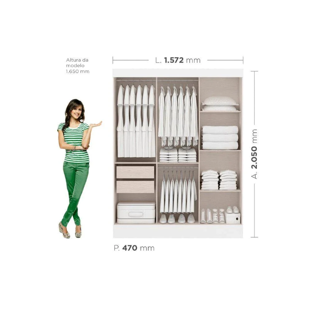 Ver imagem 2 de Guarda-roupa San Marino 3 Portas Correr Branco/branco/niquel Maxel