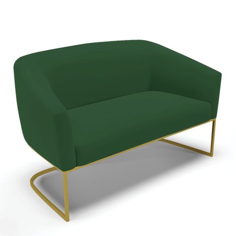 Sofá Namoradeira 2 Lugares Base Industrial Dourado Stella Veludo Verde D03 - D'Rossi
