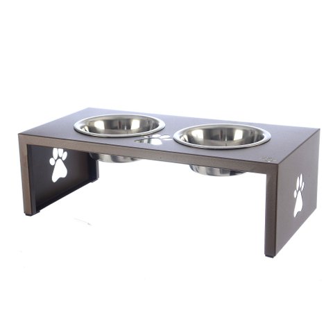 Comedouro Elevado Duplo Cão Porte P Marrom