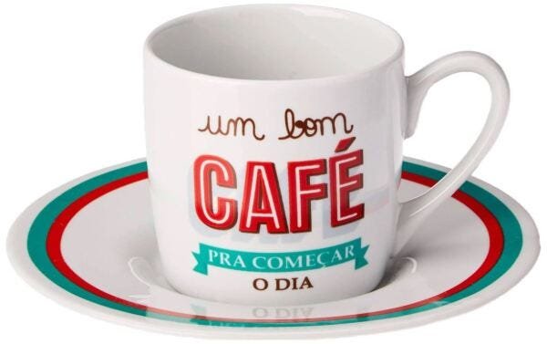 Xicara Para Café C/Pires 90Ml Porcelana Bom Dia - Ref.8333 - Lyor
