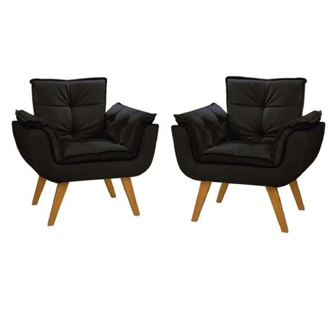 Kit 2 Poltronas Decorativas Opala Lolla Luxo para Sala Suede Preto - Bela Móveis