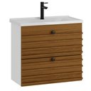 Ver imagem 1 de Gabinete para Banheiro Link 60 Cm Freijó/ Branco com Bancada Sintética Branca
