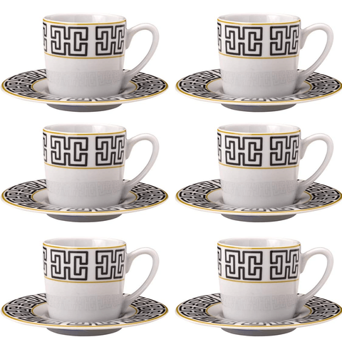 Cj 6 Xícaras para Café com Pires de Porcelana Egypt 90ml Lyor