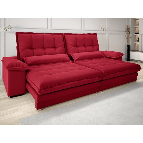 Sofá Bergamo 2,90m Assento Retrátil e Reclinável Velosuede Vermelho - Netsofás