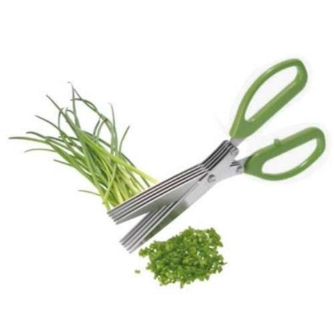 Tesoura Múltipla Com 5 Lâminas Para Picar Tempero e Ervas-Verde