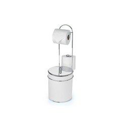 Suporte De Chão com Lixeira Branca Tampa Inox Premium - 1