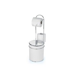 Suporte De Chão com Lixeira Branca Tampa Inox Premium