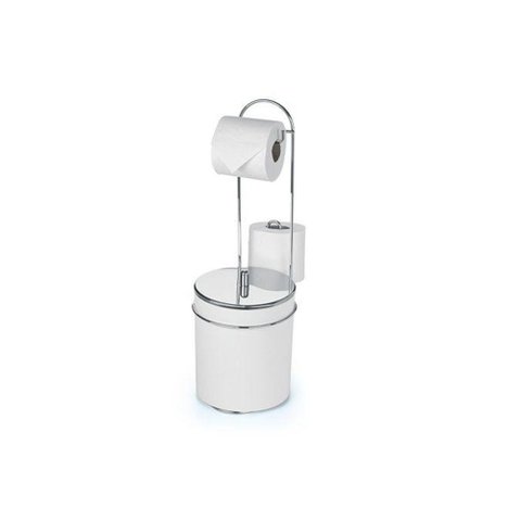 Suporte De Chão com Lixeira Branca Tampa Inox Premium