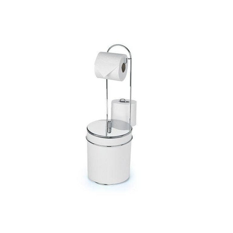 Suporte De Chão com Lixeira Branca Tampa Inox Premium