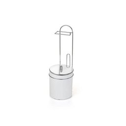 Suporte De Chão com Lixeira Branca Tampa Inox Premium - 2