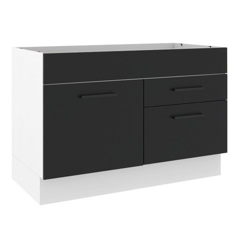 Balcão de Pia Madesa Agata 1 Porta e 2 Gavetas Branco Preto