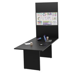 Mesa de Reunião para Escritório com Painel 2mx1m Tampo 30mm - Preto - 2