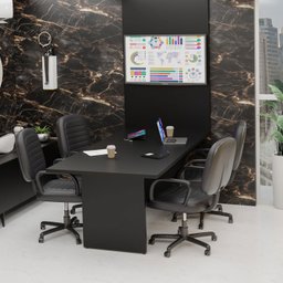 Mesa de Reunião para Escritório com Painel 2mx1m Tampo 30mm - Preto - 1