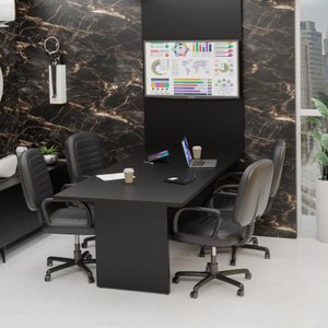 Mesa de Reunião para Escritório com Painel 2mx1m Tampo 30mm - Preto