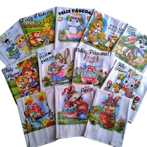 Pano De Prato Lomaer Sacaria Estampado Pascoa c/ Glitter 0,45 x 0,71cm 6Und Branco