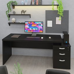 Mesa de Escritório Pedestal 3 Gavetas 1.90x70 Tpo 40mm Netmobil - Preto - 3