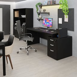 Mesa de Escritório Pedestal 3 Gavetas 1.90x70 Tpo 40mm Netmobil - Preto - 4