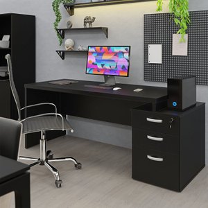 Mesa de Escritório Pedestal 3 Gavetas 1.90x70 Tpo 40mm Netmobil - Preto