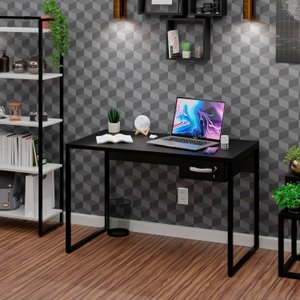 Mesa de Escritório Industrial com Gavetas 120cm Tpo 30mm Maciço - Preto