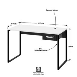 Mesa de Escritório Industrial com Gavetas 120cm Tpo 25mm Maciço - Branco - 4