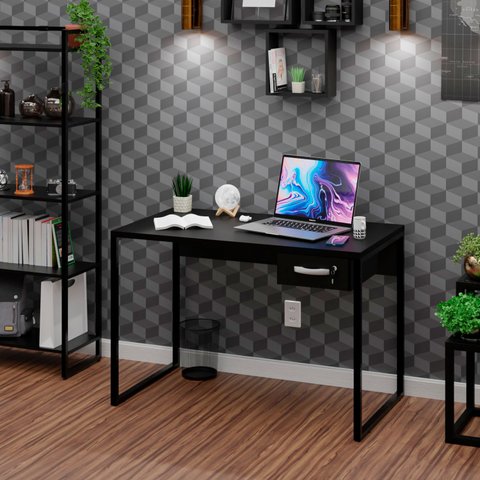 Mesa para Escritório Industrial com Gavetas 1,00m Tpo 30mm Maciço - Preto