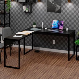 Mesa de Canto em L Industrial 1,50x1,50 - Preto - 1