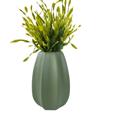 Vaso Centro de Mesa Verde Oliva Moderno Trabalhado c/ Planta