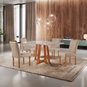 Ver imagem 1 de Conjunto Sala de Jantar 4 Lugares Mesa e Cadeiras Madeira Maciça 1.20x0.80 Linho Bege Areia