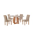 Ver imagem 2 de Conjunto Sala de Jantar 4 Lugares Mesa e Cadeiras Madeira Maciça 1.20x0.80 Linho Bege Areia