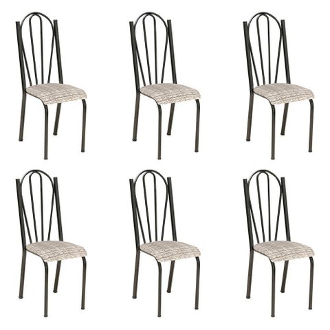 Kit 6 Cadeiras de Cozinha Alasca Estampado Rattan Pés de Ferro Cromo Preto - Pallazio