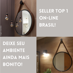 Espelho Decorativo Sala Alça Em Couro 60cm + Suporte Pino:Caramelo - 4