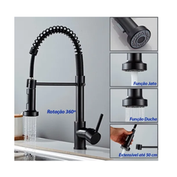 Kit Cuba Cozinha Gourmet Pia Dupla Aço Inox e Torneira Gourmet Extensível Preta Brinovar - 9