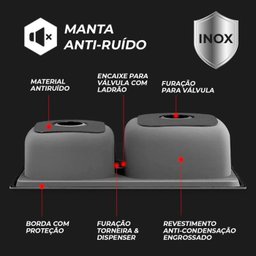 Kit Cuba Cozinha Gourmet Pia Dupla Aço Inox e Torneira Gourmet Extensível Preta Brinovar - 5