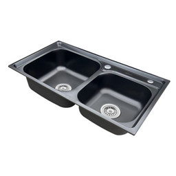 Kit Cuba Cozinha Gourmet Pia Dupla Aço Inox e Torneira Gourmet Extensível Preta Brinovar - 3