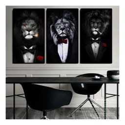 Quadros Decorativos 3 Peças Gangue Dos Leoes Leao Mafia - 1