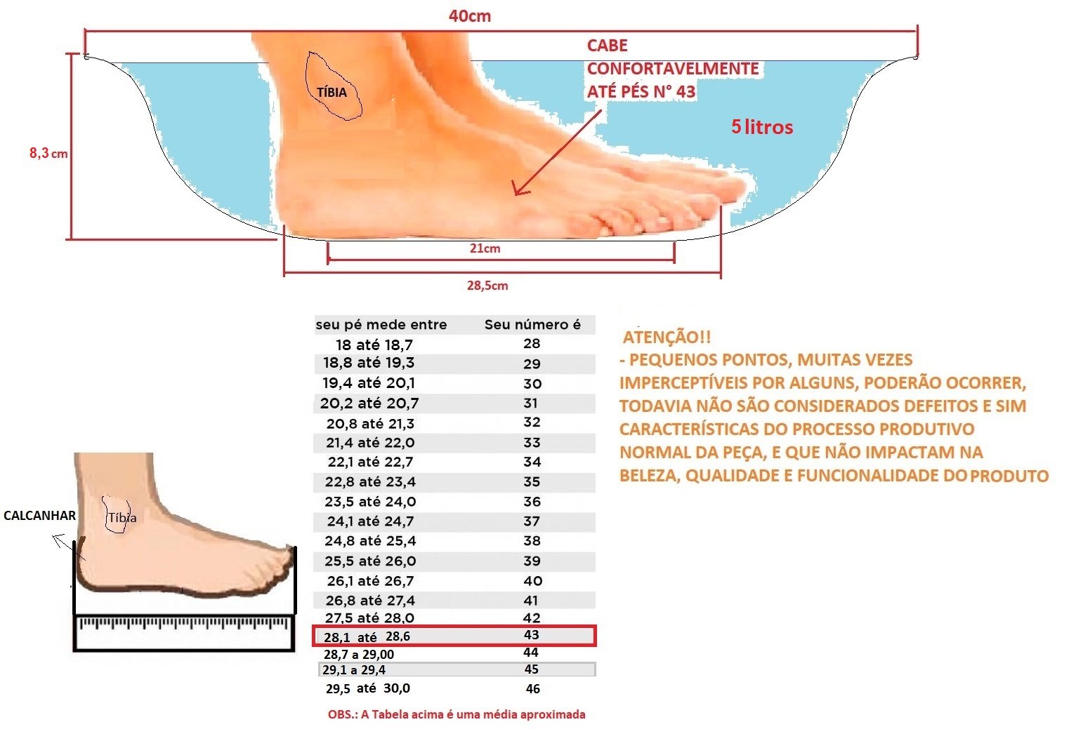 Bacia Esmaltada Agata Nacional Atóxica Pedicure Escalda Pés 5 Litros N40 - 2