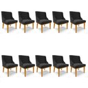 Ver imagem 1 de Kit 10 Cadeiras Estofadas para Sala de Jantar Base Fixa de Madeira Castanho Lia Veludo Preto - Ibiza