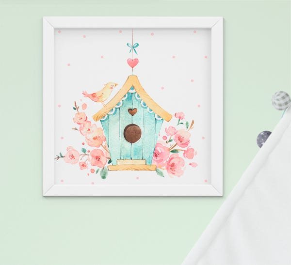 Kit Quadro Infantil Bebê Menina Aquarela Flores Sonhe Alto 4 peças - 4