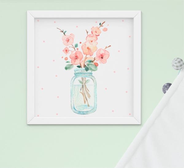 Kit Quadro Infantil Bebê Menina Aquarela Flores Sonhe Alto 4 peças - 3